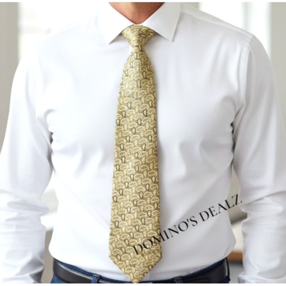 Burma o Bibas Gold Paisley Silk Tie Made in USA Classic Men’s Necktie